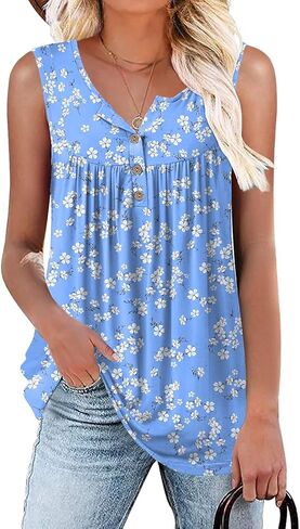 Aodemo Womens 2025 Summer Tank Tops Sleeveless Shirts Henley Tunic Ladies Flowy Casual Blouse for Leggings in Saudi Arabia