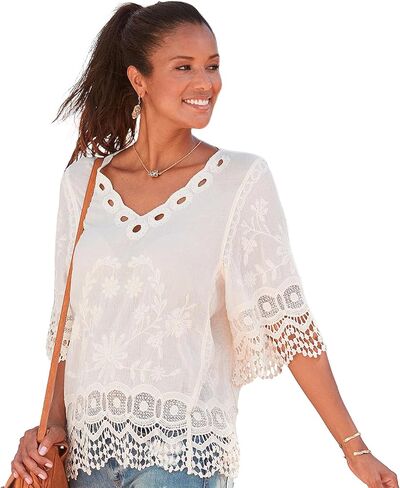 LASCANA Women's Crochet Trim Tunic Blouse in Kuwait