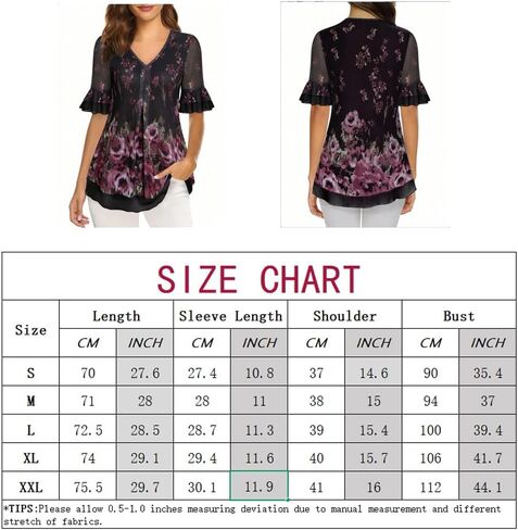Women's Short Sleeve Tunic Tops Casual Loose Fit Floral Blouses Mesh Pleated Layered Shirt S-XXL in Kuwait
