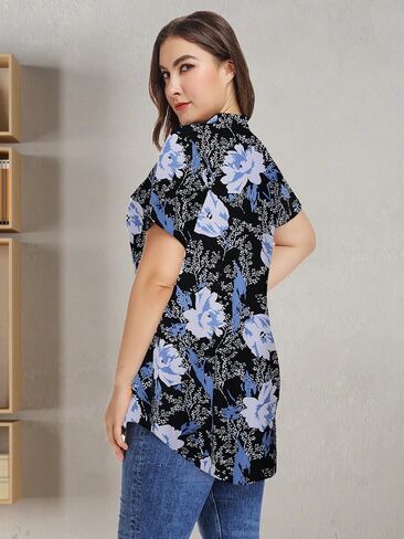 Plus Size Tops for Womens Casual V Neck Summer Short Sleeve Blouses Loose fits Basic Tunic for Leggings in Kuwait
