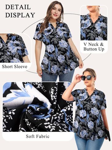 Plus Size Tops for Womens Casual V Neck Summer Short Sleeve Blouses Loose fits Basic Tunic for Leggings in Kuwait