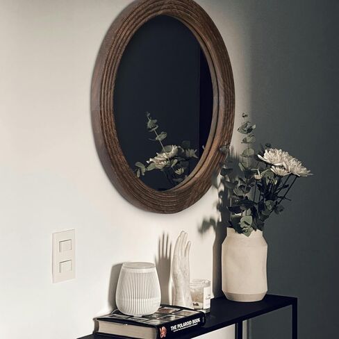 LOSOUR Round Mirror, Farmhouse Decor Solid Wood Frame Wall Circle Mirror, Decorative Mirrors for Bathroom Over Sink, Living Room, Entryway,Bedroom, Entryway, Hallway,Foyer (1, Coffee, 20" L x 20" W) in Saudi Arabia