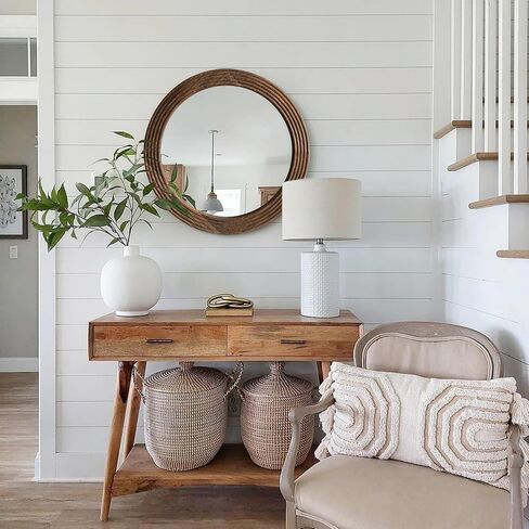 LOSOUR Round Mirror, Farmhouse Decor Solid Wood Frame Wall Circle Mirror, Decorative Mirrors for Bathroom Over Sink, Living Room, Entryway,Bedroom, Entryway, Hallway,Foyer (1, Coffee, 20" L x 20" W) in Saudi Arabia