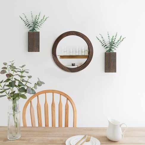 LOSOUR Round Mirror, Farmhouse Decor Solid Wood Frame Wall Circle Mirror, Decorative Mirrors for Bathroom Over Sink, Living Room, Entryway,Bedroom, Entryway, Hallway,Foyer (1, Coffee, 20" L x 20" W) in Saudi Arabia