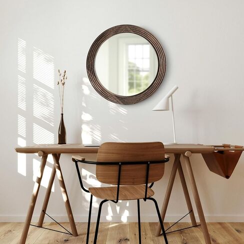 LOSOUR Round Mirror, Farmhouse Decor Solid Wood Frame Wall Circle Mirror, Decorative Mirrors for Bathroom Over Sink, Living Room, Entryway,Bedroom, Entryway, Hallway,Foyer (1, Coffee, 20" L x 20" W) in Saudi Arabia