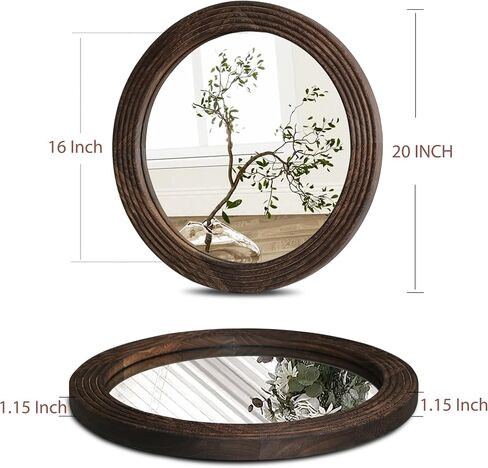 LOSOUR Round Mirror, Farmhouse Decor Solid Wood Frame Wall Circle Mirror, Decorative Mirrors for Bathroom Over Sink, Living Room, Entryway,Bedroom, Entryway, Hallway,Foyer (1, Coffee, 20" L x 20" W) in Saudi Arabia