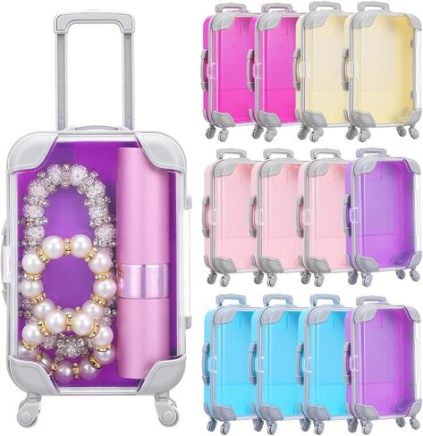 12 Pack Mini Suitcase Party Favor Gift Box, Mini Suitcase Candy Box False Eyelashes Tray Luggage Trolley Travel Luggage for Candy Makeup Jewelry Birthday Party Wedding Favors Decorations in Kuwait
