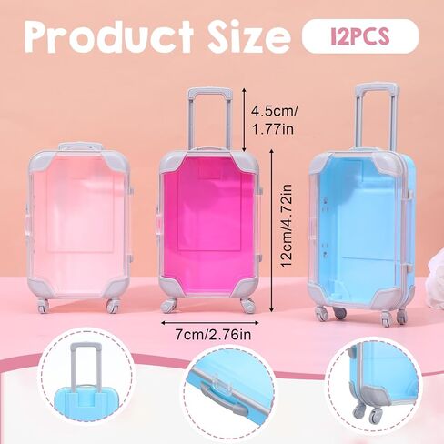 12 Pack Mini Suitcase Party Favor Gift Box, Mini Suitcase Candy Box False Eyelashes Tray Luggage Trolley Travel Luggage for Candy Makeup Jewelry Birthday Party Wedding Favors Decorations in Kuwait
