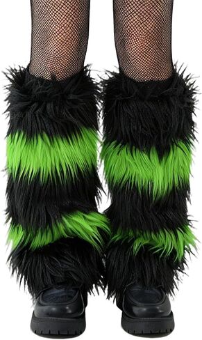 Mylleure Women Fuzzy Leg Warmers Colorful Striped Faux Fur Leg Sleeve Y2k Warm Leg Cover Rave Dance Party Clubwear Boot Socks in Saudi Arabia