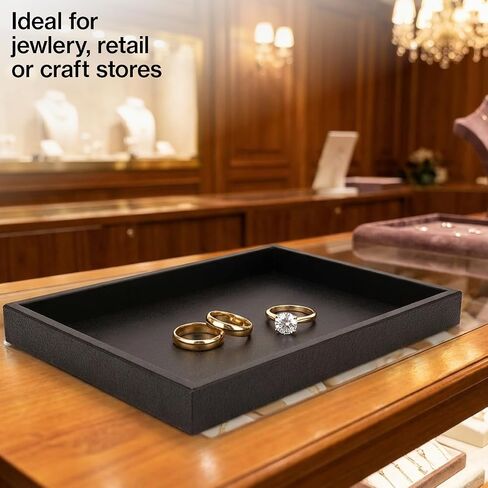 SSWBasics Large Black Plastic Stackable Tray - 14 3/4" W x 8 1/4" L x 1" H - Set of 3- Jewelry Tray - Stackable Plastic Jewelry Organizers for Retail or Home Use in Kuwait