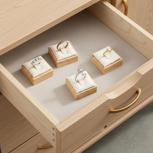 Afcabakila12pcs Bamboo Rings Display Stand Ring Display Holder Wooden Rings holder Single Finger Ring Support for Showcase Countertop Drawer,Selling Jewelry Storage Organizer, Square(Beige Velvet) in Saudi Arabia