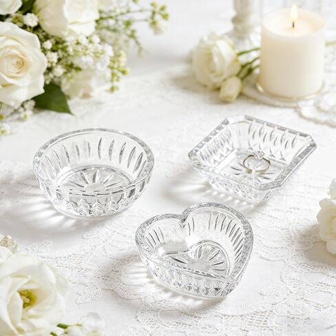 Set of 3 Clear Jewelry Dish Tray for Women Crystal Ring Holder for Wedding Engagement Birthday Mother's Day(Round, Square, Heart) in Saudi Arabia