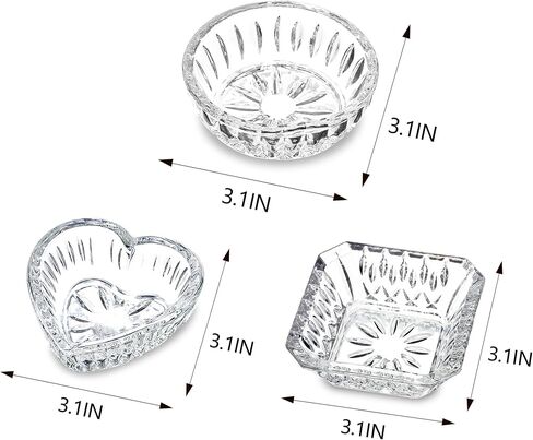Set of 3 Clear Jewelry Dish Tray for Women Crystal Ring Holder for Wedding Engagement Birthday Mother's Day(Round, Square, Heart) in Saudi Arabia