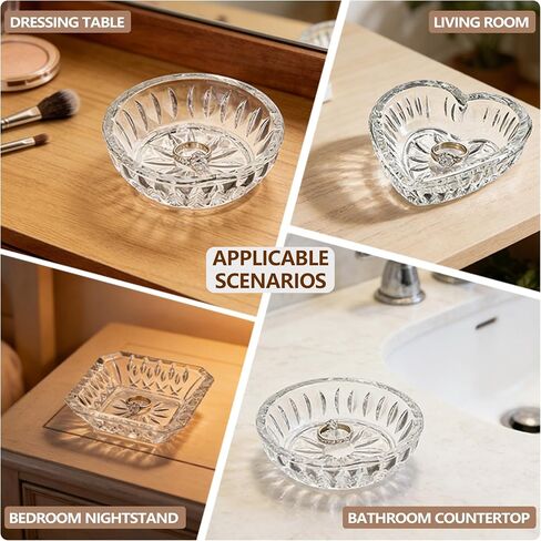 Set of 3 Clear Jewelry Dish Tray for Women Crystal Ring Holder for Wedding Engagement Birthday Mother's Day(Round, Square, Heart) in Saudi Arabia