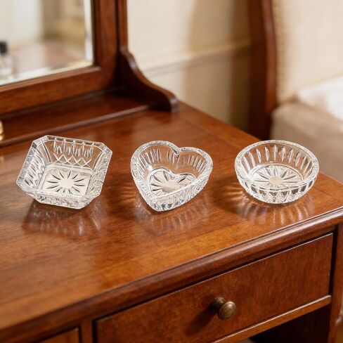 Set of 3 Clear Jewelry Dish Tray for Women Crystal Ring Holder for Wedding Engagement Birthday Mother's Day(Round, Square, Heart) in Saudi Arabia