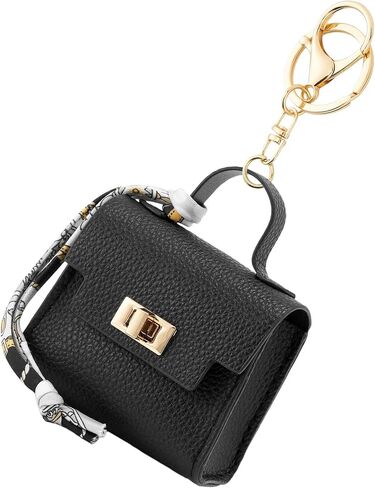 Mini Kelly Bag Charm with Scarf, Soft Leather Tiny Backpack Keychain for Women, Multi-Color Gift in Kuwait