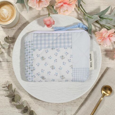 Quilted Floral Coin Purse Small Change Pouch Wallet with Cute Prints and Zipper Travel Makeup Toiletry Organizer Bag for Women Girls in Saudi Arabia