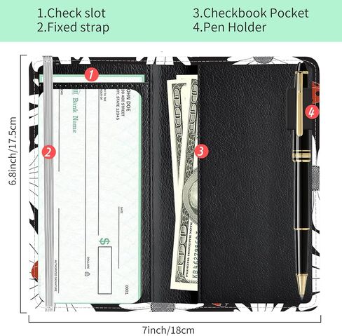 Checkbook Cover for Personal Checkbook, Cute PU Leather Check Book for Women & Men, Slim Checkbook Holder with Pen Holder and Built-in Clear Plastic Divider Chamomile Daisy Ladybug in Saudi Arabia