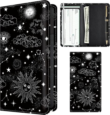 Checkbook Cover for Personal Checkbook, Cute PU Leather Check Book for Women & Men, Slim Checkbook Holder with Pen Holder and Built-in Clear Plastic Divider Chamomile Daisy Ladybug in Saudi Arabia