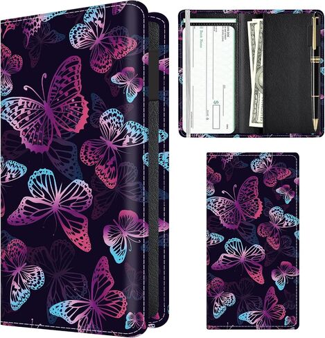 Checkbook Cover for Personal Checkbook, Cute PU Leather Check Book for Women & Men, Slim Checkbook Holder with Pen Holder and Built-in Clear Plastic Divider Chamomile Daisy Ladybug in Saudi Arabia