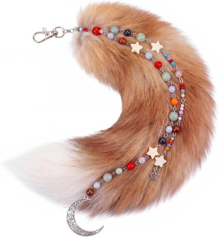 Nosiny 11.8 Inch Fluffy Therian Fox Tail Keychain and Beaded Keychain Soft Fox Fur Tail for Women Handbag Cosplay Costume in Kuwait