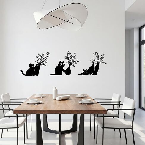 AerWo 3 Pack Black Cat Metal Wall Art Decor, Modern Minimalist Cat Wall Art with Floral Vase Design, Cute Wall Decor for Living Room Bathroom Bedroom Kitchen Entryway, Cat Lover Housewarming Gifts in Saudi Arabia