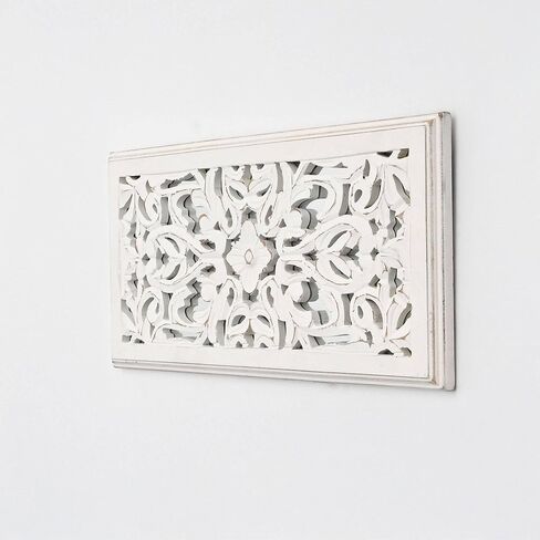 Expobazaar India Curated Hand Carved Wooden Wall Panel Set of 2, White Wash Decorative Wood Wall Art, Rustic Wall Décor Panels for Living Room, Bedroom & Entryway in Kuwait