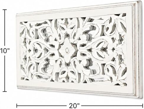 Expobazaar India Curated Hand Carved Wooden Wall Panel Set of 2, White Wash Decorative Wood Wall Art, Rustic Wall Décor Panels for Living Room, Bedroom & Entryway in Kuwait