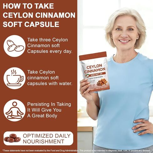 Ceylon Cinnamon Capsules 300 Softgels - Cinnamon Supplements with MCT Oil - Natural Antioxidant - Supports Normal Glucose Metabolism, Cardiovascular Wellness & Digestive Balance for Adults in Saudi Arabia
