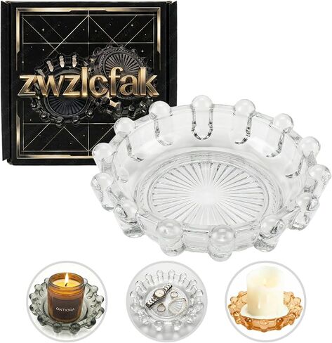 Crystal Clear Bubble Glass Candle Dish, Elegant Candle Holder Tray for Home Decor, Glass Candle Plate for Tea Lights Votives & Diffusers, Versatile Catchall Dish in Saudi Arabia