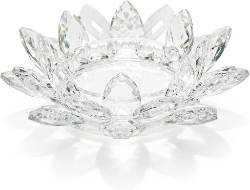 Large Crystal Lotus Tealight Candle Holder for Up to 6" Diameter Pillar Candlestick, Chunky Glass Votive Stand for Wedding, Party, Table Centerpiece Decor and Yoga Meditation (1, Clear) in Saudi Arabia