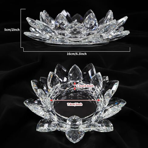 Large Crystal Lotus Tealight Candle Holder for Up to 6" Diameter Pillar Candlestick, Chunky Glass Votive Stand for Wedding, Party, Table Centerpiece Decor and Yoga Meditation (1, Clear) in Saudi Arabia