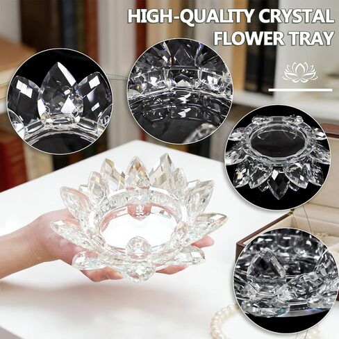 Large Crystal Lotus Tealight Candle Holder for Up to 6" Diameter Pillar Candlestick, Chunky Glass Votive Stand for Wedding, Party, Table Centerpiece Decor and Yoga Meditation (1, Clear) in Saudi Arabia
