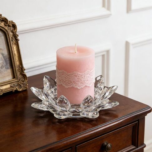 Large Crystal Lotus Tealight Candle Holder for Up to 6" Diameter Pillar Candlestick, Chunky Glass Votive Stand for Wedding, Party, Table Centerpiece Decor and Yoga Meditation (1, Clear) in Saudi Arabia