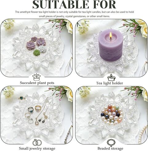 Large Crystal Lotus Tealight Candle Holder for Up to 6" Diameter Pillar Candlestick, Chunky Glass Votive Stand for Wedding, Party, Table Centerpiece Decor and Yoga Meditation (1, Clear) in Saudi Arabia
