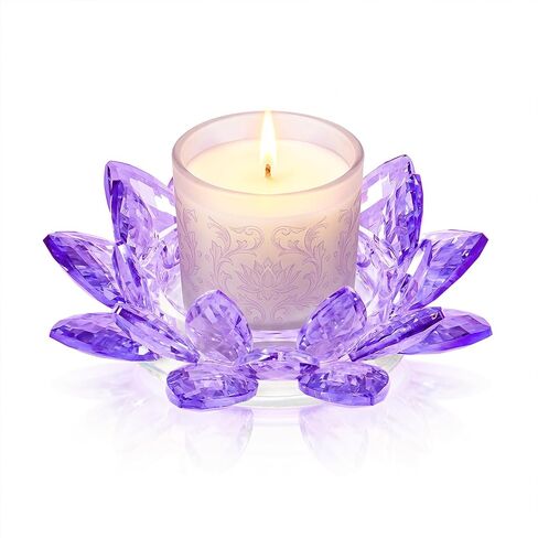 Large Crystal Lotus Tealight Candle Holder for Up to 6" Diameter Pillar Candlestick, Chunky Glass Votive Stand for Wedding, Party, Table Centerpiece Decor and Yoga Meditation (1, Clear) in Saudi Arabia