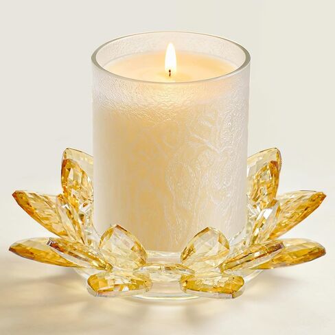 Large Crystal Lotus Tealight Candle Holder for Up to 6" Diameter Pillar Candlestick, Chunky Glass Votive Stand for Wedding, Party, Table Centerpiece Decor and Yoga Meditation (1, Clear) in Saudi Arabia