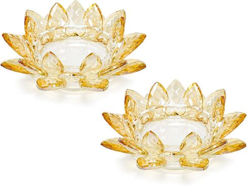 Large Crystal Lotus Tealight Candle Holder for Up to 6" Diameter Pillar Candlestick, Chunky Glass Votive Stand for Wedding, Party, Table Centerpiece Decor and Yoga Meditation (1, Clear) in Saudi Arabia