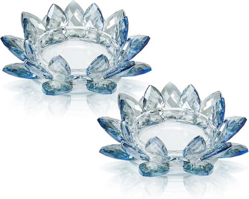 Large Crystal Lotus Tealight Candle Holder for Up to 6" Diameter Pillar Candlestick, Chunky Glass Votive Stand for Wedding, Party, Table Centerpiece Decor and Yoga Meditation (1, Clear) in Saudi Arabia