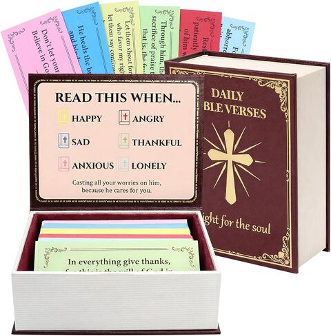 Bible Verse Box – 120 Color Coded Bible Verse Daily Bible Verse Cards for 6 Emotions – Faux Leather Cardboard velvet lining Christian Gift Box for Women Men Prayer Box in Saudi Arabia