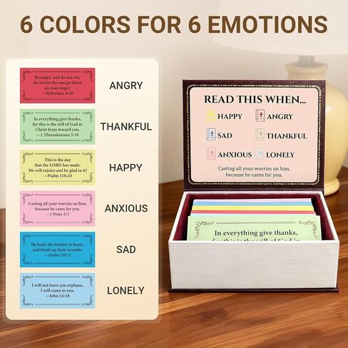 Bible Verse Box – 120 Color Coded Bible Verse Daily Bible Verse Cards for 6 Emotions – Faux Leather Cardboard velvet lining Christian Gift Box for Women Men Prayer Box in Saudi Arabia