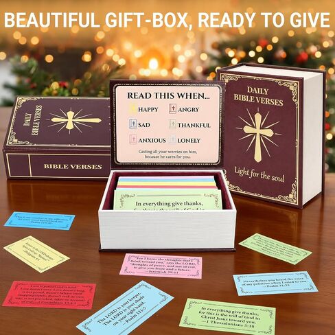 Bible Verse Box – 120 Color Coded Bible Verse Daily Bible Verse Cards for 6 Emotions – Faux Leather Cardboard velvet lining Christian Gift Box for Women Men Prayer Box in Saudi Arabia