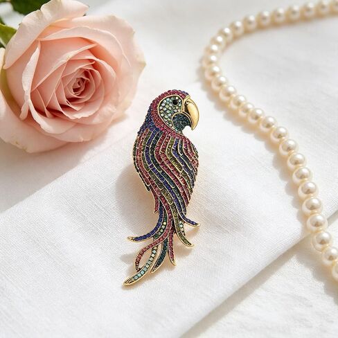 HZMAN Oversized Multicolor Rhinestone Parrot Brooch for Women Men, Zinc Alloy Tropical Bird Lapel Pin, Statement Fashion Accessory for Suits, Scarves, Coats in Kuwait