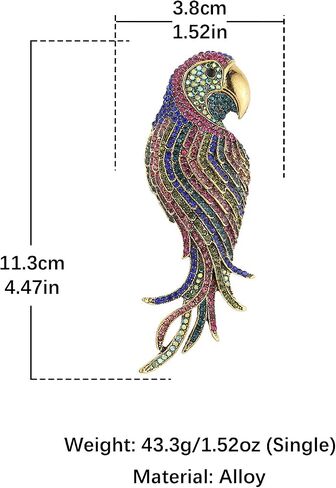 HZMAN Oversized Multicolor Rhinestone Parrot Brooch for Women Men, Zinc Alloy Tropical Bird Lapel Pin, Statement Fashion Accessory for Suits, Scarves, Coats in Kuwait