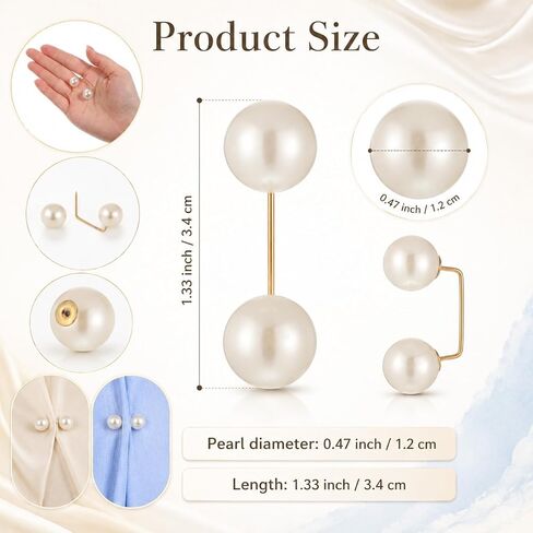 8Pcs Artificial Pearl Brooch Pins, Anti-exposure Neckline Safety Pin Sweater Shawl Safety Clips Double-Headed Pearl Looper Cardigan Brooch Pin for Women Wedding Dress Blouse V-line Tops in Kuwait