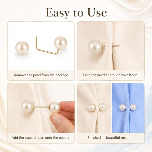 8Pcs Artificial Pearl Brooch Pins, Anti-exposure Neckline Safety Pin Sweater Shawl Safety Clips Double-Headed Pearl Looper Cardigan Brooch Pin for Women Wedding Dress Blouse V-line Tops in Kuwait