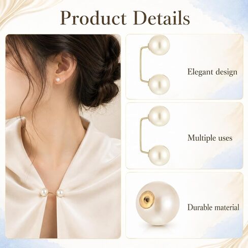 8Pcs Artificial Pearl Brooch Pins, Anti-exposure Neckline Safety Pin Sweater Shawl Safety Clips Double-Headed Pearl Looper Cardigan Brooch Pin for Women Wedding Dress Blouse V-line Tops in Kuwait