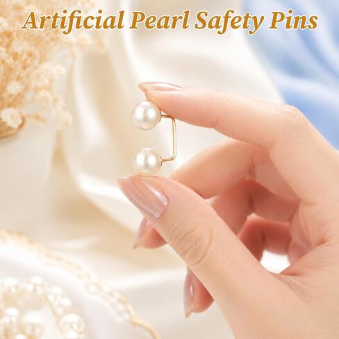 8Pcs Artificial Pearl Brooch Pins, Anti-exposure Neckline Safety Pin Sweater Shawl Safety Clips Double-Headed Pearl Looper Cardigan Brooch Pin for Women Wedding Dress Blouse V-line Tops in Kuwait