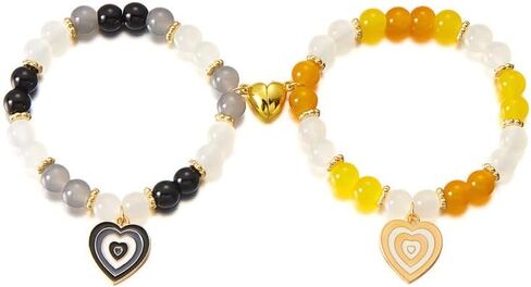 2Pcs Colorful Heart Beaded Valentine's Matching Bracelet for Women Handmade Crystal Love Heart Bracelet for Best Friends Couple Sister Birthday Valentines Gifts in Saudi Arabia