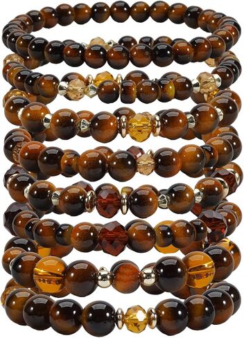 Bohemian Bracelet Sets for Women - 7-Pack Stackable Stretch Bead Bracelets with Gold Accents for St. Patrick‘s Day, Multi-Layer Gift Set in Saudi Arabia
